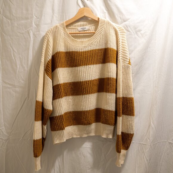 CJLA - Mustard/Cream Stripped Sweater (size Large) - Picture 1 of 4